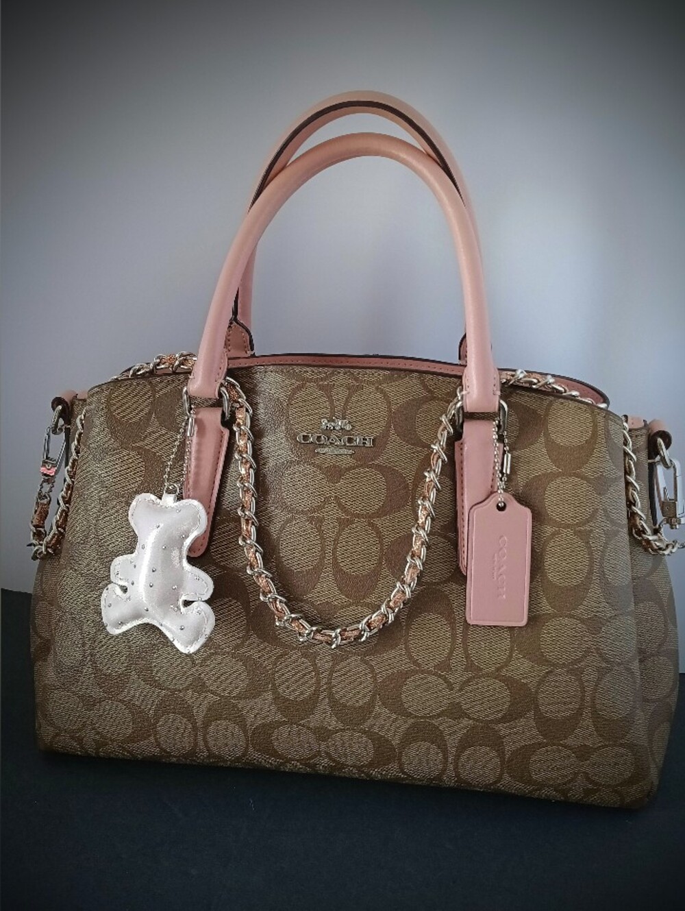 Coach Sage Carryall in Signature Canvas with Peachy Pink Leather Trim with Handl - Picture 11 of 11